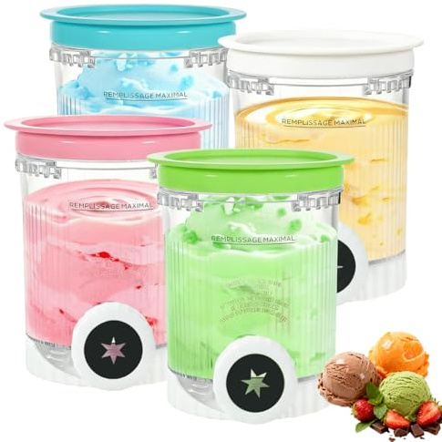 4 Pcs Creami Ice Cream Tub And Lid Set,Compatible With The Ninja Creami Nc700uk,Nc701uk,Nc701 Series,16.9 Oz,Suitable For Whirl Ice Cream Makers And Soft-Serve Machines,Bpa-Free And Dishwasher-Safe