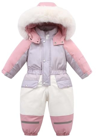 Générique Vêtements de Ski Fille Chaude, Extérieur Pantalon en Plein air Veste de Ski Fille Manteaux Ensembles Neige Doudoune à Capuche Zippé Combinaison Impermeable Enfant 4-5 Ans