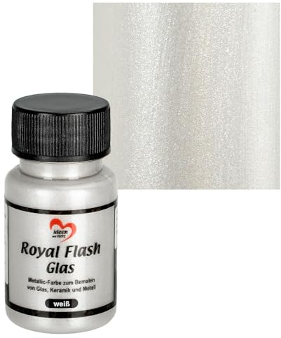 Ideen mit Herz Royal Flash Peinture pour verre, métallisée, avec particules de paillettes les plus fines, 50 ml (blanc)