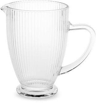 H&H Brocca Epoque in Vetro Trasparente Rigato, Capacità 1,5L, Elegante e Versatile, Idonea al Lavaggio in Lavastoviglie