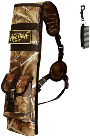 ARCTIRA Archery Back Quiver Arrow Holder with Puller Lightweight Adjustable Quiver Foldable Arrow Case with Large Capacity for Recurve & Compound Bow Hunting (Camo)