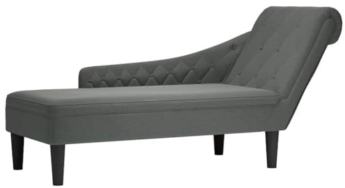 Basinlix Chaiselong med kudde och höger armstöd, mörkgrått tyg, 145 x 56 x 70 cm, bekväm recamiere-loungefåtölj för vardagsrum, sovrum, kontor