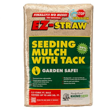 EZ Straw Seeding Mulch with Tack - Biodegradable Organic Processed Straw – 2.5 CU FT Bale (covers up to 500 sq. ft.), multi