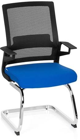 hjh OFFICE 732070 besökarstol INVENTOR V - Modern besöksstol med fräsch design, Ergonomiskt ryggstöd med svankstöd, Ryggstöd i mesh som andas, Robust ram i förkromat stål
