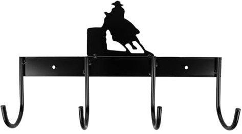 Jeffers Wall Mount 4 Hook Horse Tack Rack - Barrel Racer - Black Metal Organizer for Bridles, Halters, Reins, Lead Ropes, Barn, Stable, Garage, Farmhouse Wall Decor, Western Style - 14.5 L x 10 H