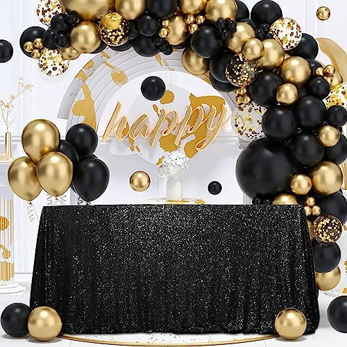 SquarePie Sequin Tablecloth 50 x 72 Inch Black Sparkly Table Cloth for Halloween Wedding Party