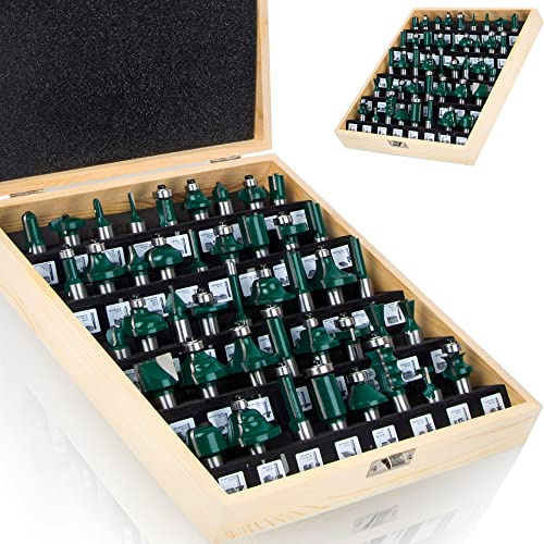 LEATBUY Router Bit Set 1/2 Inch Shank 43 PCS, Router Bits Lock Miter Tongue Groove Set, Wood Milling Cutter Drilling Carbide Tool for Door Table Cabinet Shelve Wall DIY Woodwork(1/2-Set)