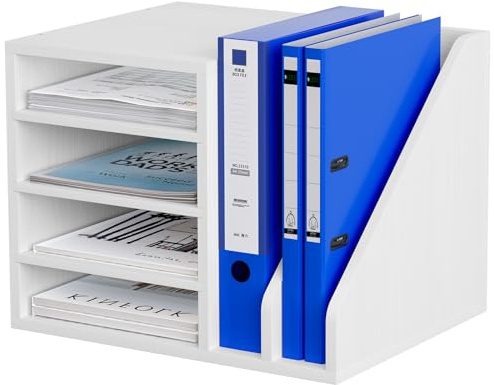 EasyPAG 6 Compartimentos Madera A4 Bandeja Archivo Organizador Escritorio Soporte Documentos Clasificador Oficina Almacenamiento Papeles Estante Folios,Blanco