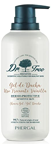 Dr. Tree Gel de Ducha Dermoprotector Uso Frecuente, Especial Pieles Sensibles o Tendencia Atópica, Fortalece el Microbioma, 99,7% Ingredientes Naturales, Vainilla, 500 ml