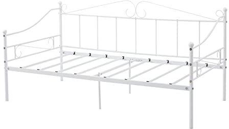 DORAFAIR Klassisch Bettsofa Schlafsofa für Gästezimmer, Übergröße Einzelbett Single Bett Metallbett Tagesbett,Weiß,90 x 200 cm