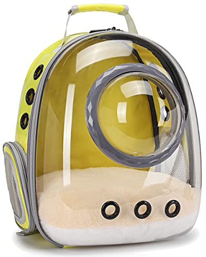 Cat Backpack Carrier, Bubble Backpack for Cat Kitten Small Puppy and Bunny, Space Capsule Bubble Cat Backpack Carrier, Airline Approved Waterproof Yellow Pet Backpack for Small Dog