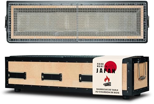 Griglia Konro – Barbecue giapponese tradizionale a carbone in pietra diatomite naturale – Ideale per Yakitori & Yakiniku – Grill da tavolo compatto – Fatto a mano in Giappone – Grande (77x23x20cm)