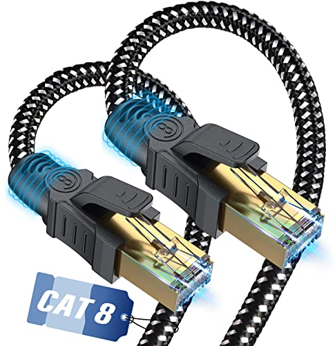 SWECENT Cat 8 LAN Kabel 6m, 40Gbps Netzwerkkabel Hochgeschwindigkeits 2000MHz S/FTP Ethernet Kabel POE Gigabit RJ45 Nylon geflochtener Runde Vergoldeter Patchkabel für PS5/4 Router Modem TV