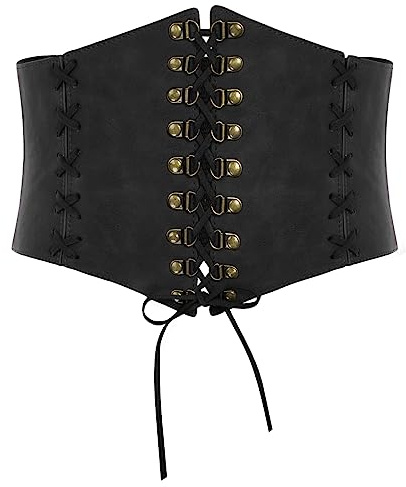 SCARLET DARKNESS Women Black Pirate Corset Belt Ladies Vintage Medieval Lace-up Wide Belts for Renaissance Dresses M