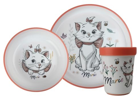 Cofanetto pasto – 3 pezzi premium bicchiere – ciotola – grande piatto – antiscivolo – leggero – pratico – +10 mesi – DISNEY Baby Aristogatti Marie, bianco [bianco]