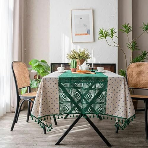 LSYLXBAI Spitze bedruckte wasserdichte Tischdecke, Orchideenblatt-Stickerei, wasserdichte Tischdecke für Hotel-Gastronomie, 2 Untersetzer, Orchideen-Chrysantheme, 110 x 170 cm