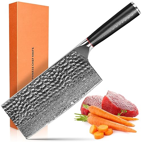 Damastmesser Hackmesser Chinesisches Kochmesser 7 Zoll, 67 Schicht Fleischmesser Damaszener Stahl Küchenmesser mit Scharfe Klinge, Profi Chefmesser Damast Messer mit Pakkawood Griff für Küche