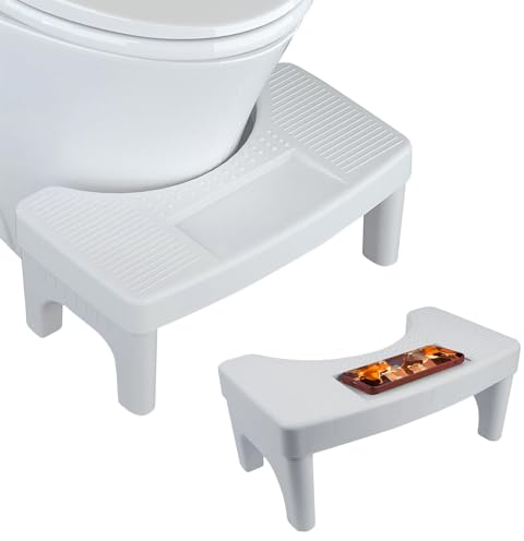 Lvjkes Toilettenhocker, hockender Toilettenhocker mit Handy-Rillen und 4 Stück Anti-Rutsch-Pads, bequemer Hockhilfe-Hocker für Kinder, Rutschfester Badezimmer-Aufstiegshocker, 40 x 21 x 17 cm