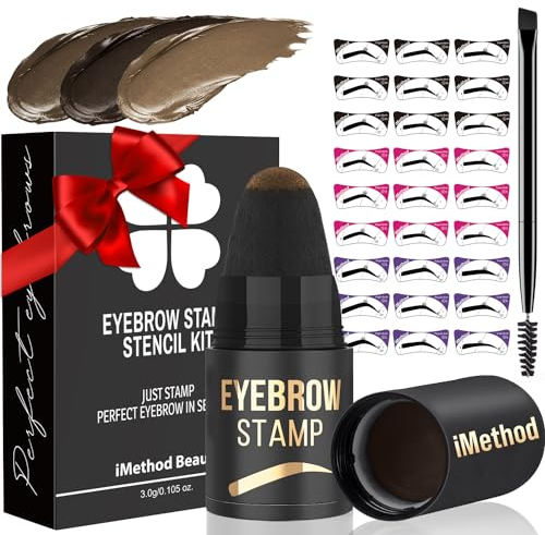 iMethod Augenbrauen Stempel und Schablonen Kit Augenbrauen Stempel und Shaping Kit für Perfekte Braue, 27 Augenbrauenstempel Schablonen Kit, Langlebig, Wasserdicht, Einfach zu verwenden, Brown