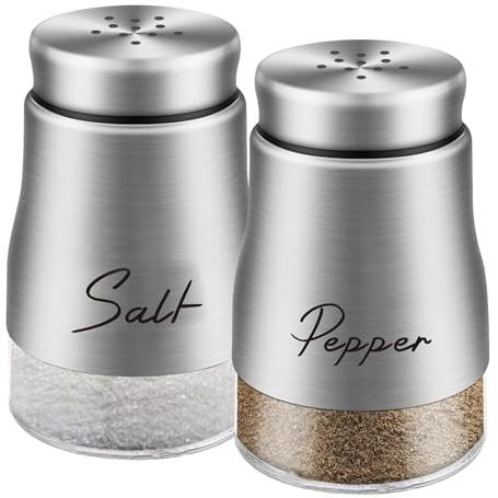 Salz und Pfefferstreuer Set, Edelstahl Salz und Pfeffer Set, 120ml Glasboden Salzstreuer, Pfefferstreuer mit Deckel, Salz-und Pfefferstreuer für Haus, Küche, Restaurant, Esstisch (Silber)