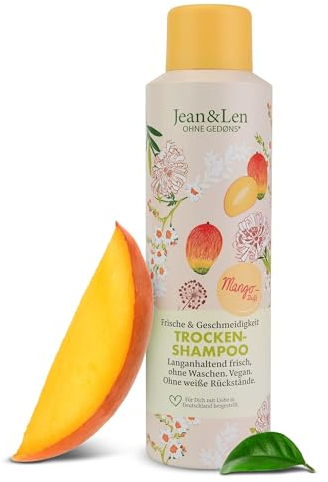 Jean & Len Trockenshampoo Frische & Geschmeidigkeit, kein fettiger Ansatz, keine weißen Rückstände, duftet fruchtig frisch nach Mango, für alle Haartypen, ohne Parabene & Silikone, vegan, 200 ml