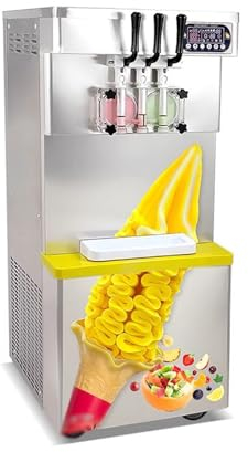 Maquina de Helado Máquina de helado comercial Vertical de cuerpo transparente, tienda de té de la leche, máquina de helado de cono dulce suave de 3 colores Heladera