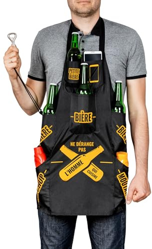 Froster Tablier Barbecue pour Homme, Tablier Cuisine Homme, Humoristique, Drole avec Poches pour la Bière, Imperméable