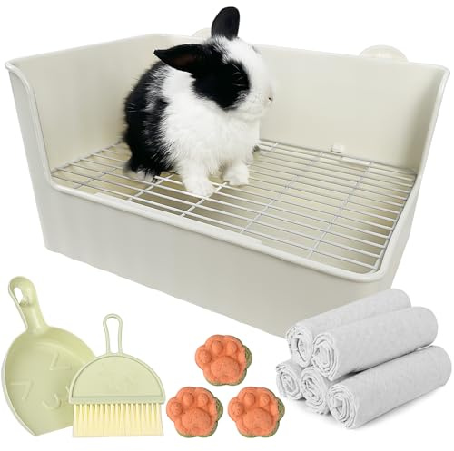 Yuoaes Large Rabbit Litter Box Bunny Potty Training Corner Litter Pan Comes with Liners Rabbit Pee Pads, Small Animal Bedding Toilet for Guinea Pig, Ferret, Hamster, Bunnies (White)