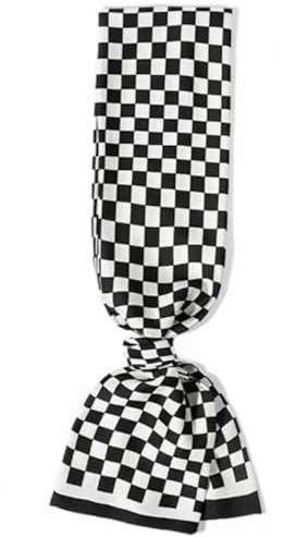 GIMIRO Sciarpa in seta satinata a doppio strato, 150 x 16 cm, cravatta a fiori, cintura in vita per blazer, cappotto, abito, 58# Plaid nero -bianco, 150cm x 16cm