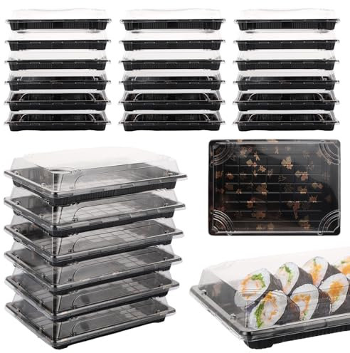 LOPYXBR 30 Stück Servierplatte mit Deckel, 25,5x18,5x5 cm Meal Prep Boxen, Wiederverwendbar Kunststoff Mealprepboxen für Sushi, Sandwiches, Obst und Gerichte