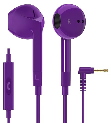 Ludos FEROX Wired Earbuds in-Ear Headphones, Earphones with Microphone, 5 Years Warranty, Noise Isolation Corded for 3.5mm Jack Ear Buds for iPhone, iPad, Samsung, Laptop, Gaming, Sports - Purple