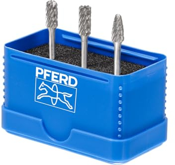 PFERD 3-Piece Carbide Bur Set – Micro Cut, 1/8 Shank, Precision Grinding & Deburring, Includes Plastic Case - Part 27550