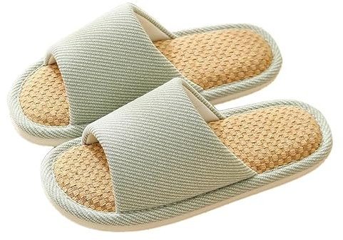 JIJIe Linen Slippers for Men and Women, Open-Toe Indoor Slippers for Home, Bedroom, Bathroom