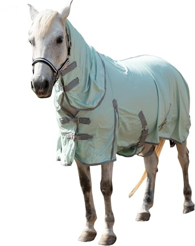 Gallopoff Horse Fly Sheet with Detachable Neck Cover & Belly Wrap, Adjustable Fly Sheet for Horses, Ventilated Airflow Mesh Equine Cooling Summer Flysheet Green 78