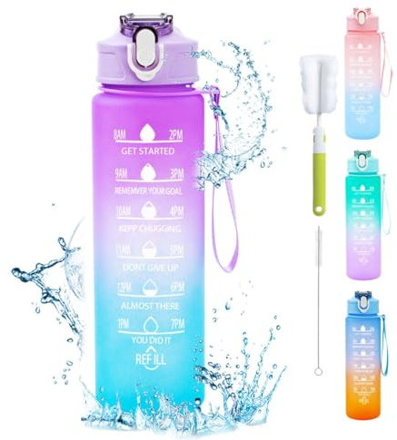 Vexran Gourde 750 ml Gourde Sport avec Marqueur de Temps, Bouteille d'eau étanche avec Couvercle Sans BPA, Water Bottle pour Sport, Gym, Bureau, Course à Pied (Violettes)