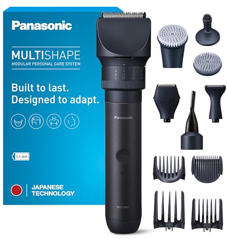 Panasonic XSHAPE TRIM MULTISHAPE Sistema Modulare ER-CKL2, ER-CDT1 & ER-CFB1, unità principale, set per rasatura e taglio capelli, regolabarba, spazzole facciali con batteria agli ioni di litio, nero