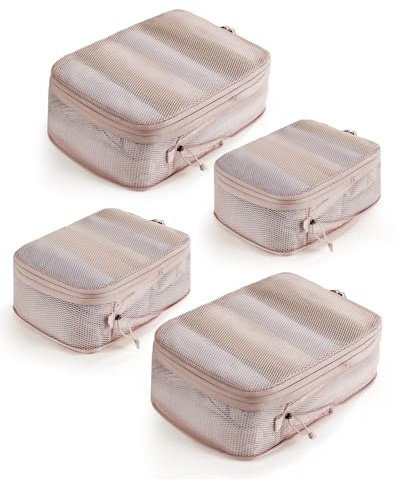 ECOHUB 4-Teilige Packing Cubes Compression, 300% höhere Reißfestigkeit Koffer Organizer Set, Recycelt Packwürfel für Koffer & Rucksack, Leichtgewicht Reise Organizer Set(Beige)