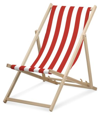 druck.de Sedia a sdraio, ampia a righe rosse, pieghevole, in legno di faggio, portata fino a 95 kg, schienale regolabile in 3 posizioni, sedia da spiaggia