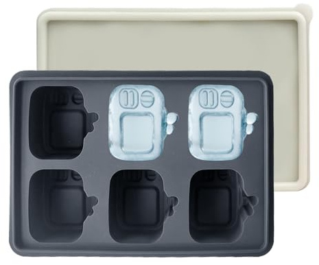 Molde de Hielo de Silicona - Cubitera de Silicona con Forma de TV - Reutilizable con 6 Cavidades y Tapa para Elaboración de Bebidas Cócteles Hogar Restaurante