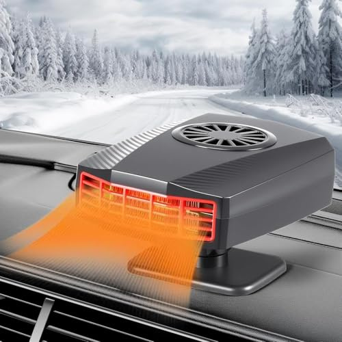 Chuankefanxing Calentador de Coche, 12V 150W Calefactor para Mechero Coche, 2 En 1 Calefactor para Mechero Coche con Base Giratoria de 360°, Calefacción Rápida, Descongelante para Parabrisas de Coche