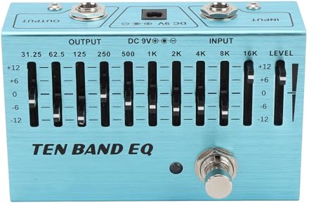 Depisuta 10-bands EQ, DC9V 31,25Hz-16kHz Enkelblocksgitarrbasutjämnareffektpedal Dual Output True Bypass-effektpedal, Inklusive 4-strängad, 5-strängad Bas, 6-strängad, 7-strängad Gitarr