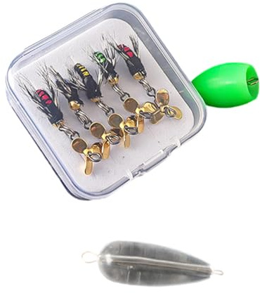 Beimus 5 cebos de pesca con mosca, señuelos de doble gancho con ganchos afilados para pesca de trucha, salmón, cebos artificiales ligeros