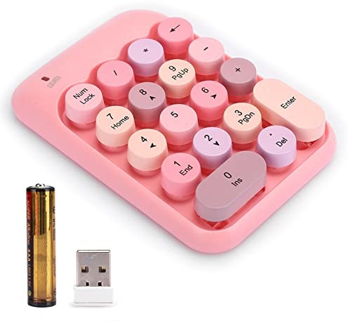 Glomora Pavé numérique USB sans Fil, étanche à l'eau, Mini pavé numérique Rose à 18 Touches, Clavier numérique à Capuchon Rond coloré Vintage pour la comptabilité financière et