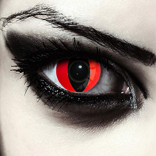 DESIGNLENSES, Farbige rote Katzenaugen Halloween Kostüm Kontaktlinsen, 1 Paar (2 Stück),weiche Schlangen Farblinsen ohne Stärke, Red Cateye