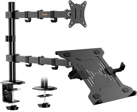 VonHaus Monitor Halterung mit Laptop Arm Höhenverstellbar für 13-32 Zoll Bildschirme bis 9 kg & 16 Zoll Laptop bis 4 kg mit Tischklemme- Voll Neig-Dreh- und Schwenkbare Arme, VESA: 75/100 mm