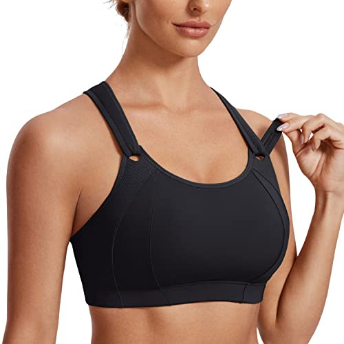 SYROKAN Women's Front Adjustable Sports Bra Lightly Padded High Impact Racerback Wireless Gym Running Bra Black 36H