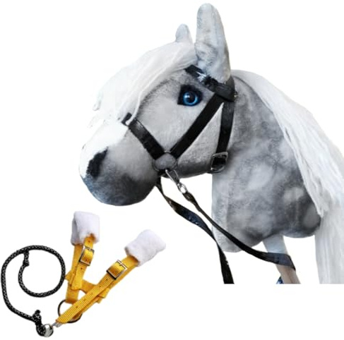 Set Hobby Horse Grey A4 with Bridle and Halter - Realistic Stick Hobby Horse with Accessories