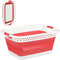 Relaxdays Faltbarer Wäschekorb mit Griffen, Kunststoff & Silikon, platzsparende Wäschewanne, HBT 27x61x45,5 cm, rot, 10025601_47