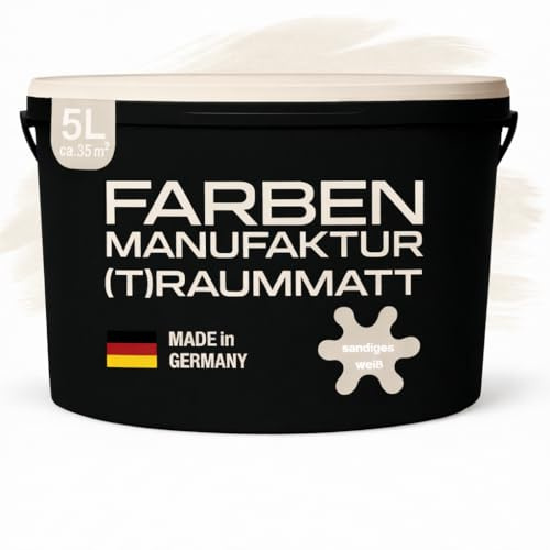 Farben Manufaktur (T) raummatt Wandfarbe Innenwandfarbe Innenfarbe Dispersionsfarbe Trendfarbe 2022 1/2/5/10L, Farbe: sandiges weiß, Größe: 2L