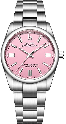 BUREI Dam mode analog kvartsstål armbandsur kvinnor affärskläder damer armbandsur 36 mm klockor för kvinnor